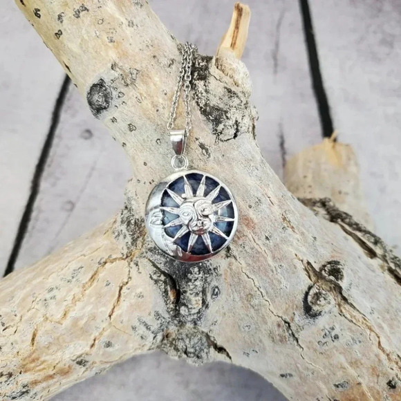 Sodalite Sun and Moon Pendant Necklace - Picture 6 of 10